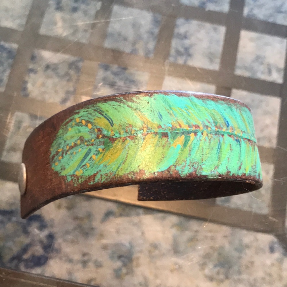 Turquoise painted leather bracelet